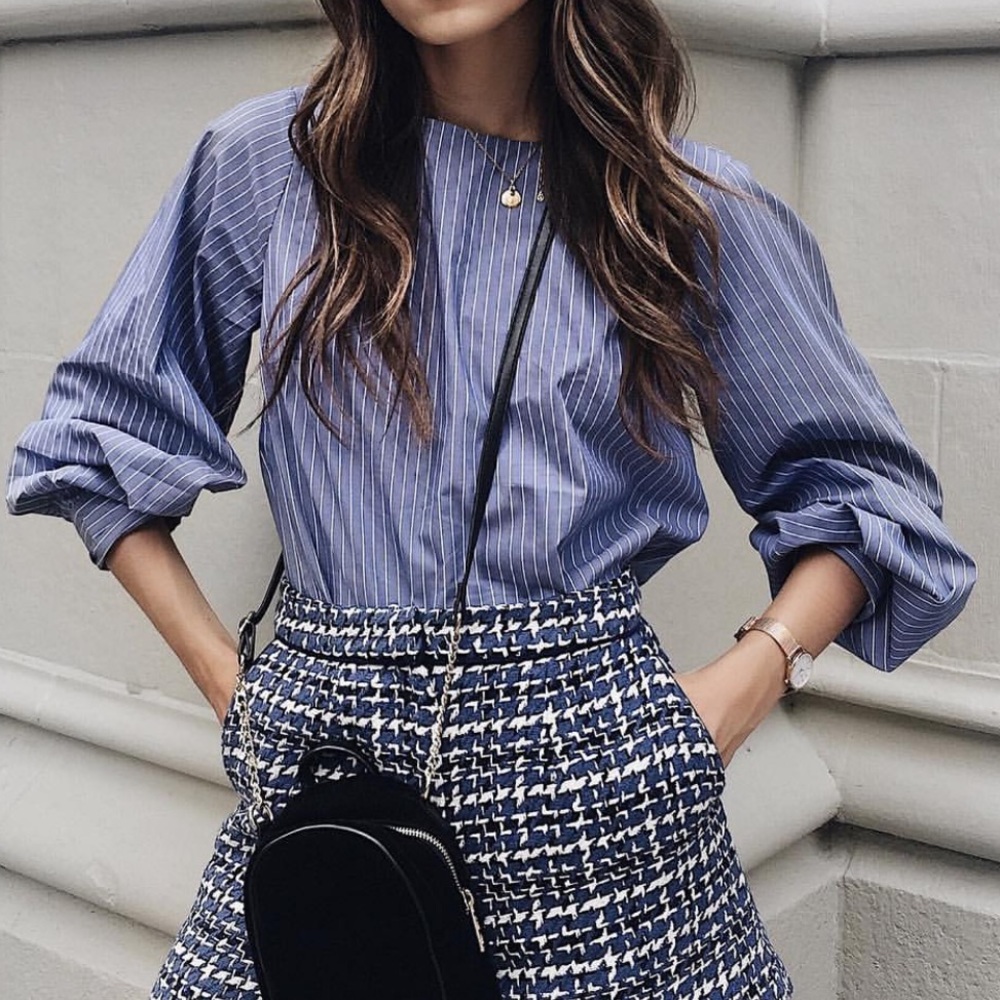 Marled Reunited Oversized Top with Pinstripes